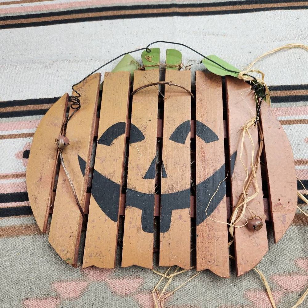 Rustic Pumpkin Jack'O Latern Wooden Sign Old Time Pottery Halloween Decor